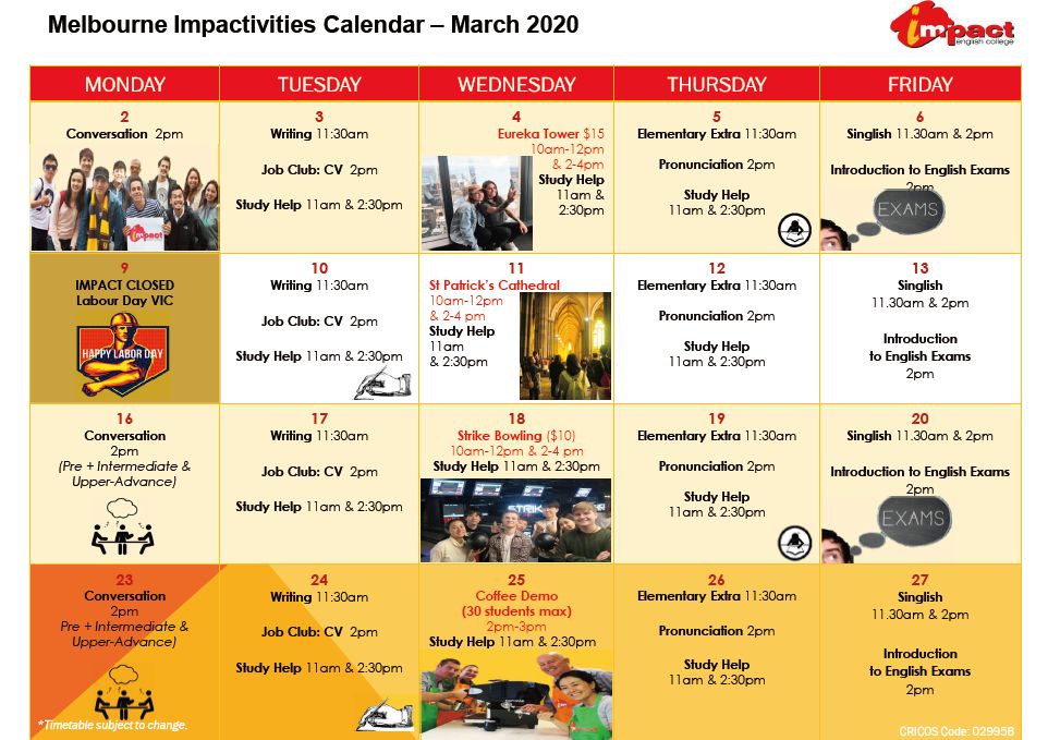 Melbourne Impactivities Calendar